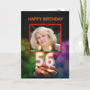 Add a picture, 56th Birthday with cake and candles Card