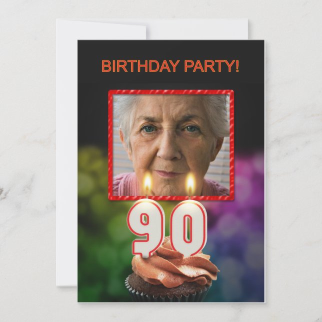 Add a picture, 90th Birthday party Invitation (Front)