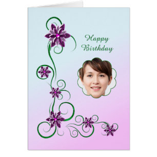 Add A Picture Birthday with Scrolls and Flowers