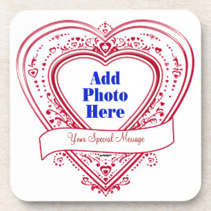 Add A Special Message Photo Red Hearts Coaster
