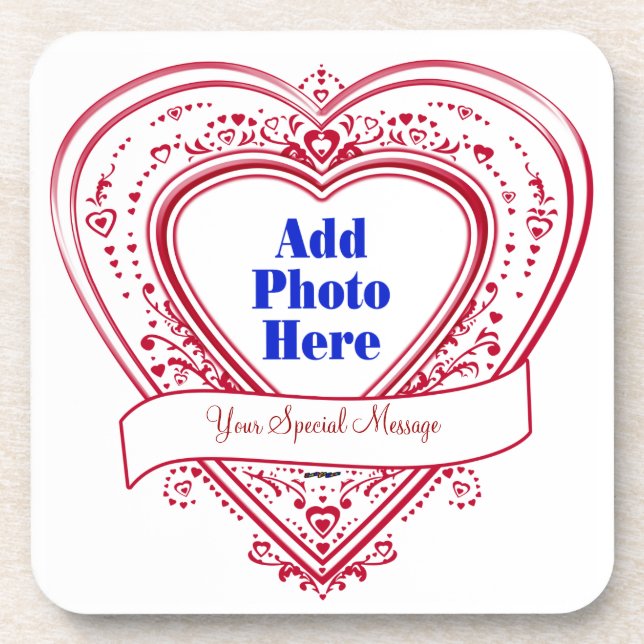 Add A Special Message Photo Red Hearts Coaster (Front)