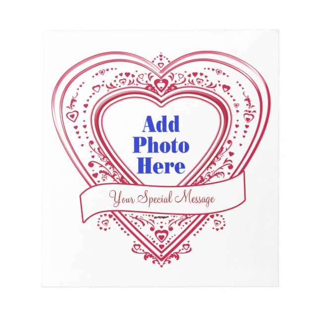 Add A Special Message Photo Red Hearts Notepad (Front)