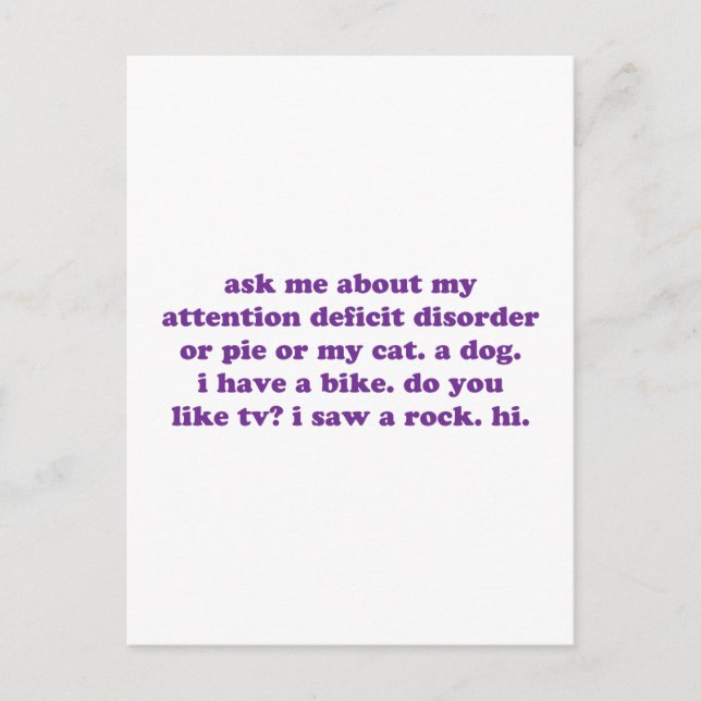 ADD ADHD Funny Quote - Purple Postcard (Front)