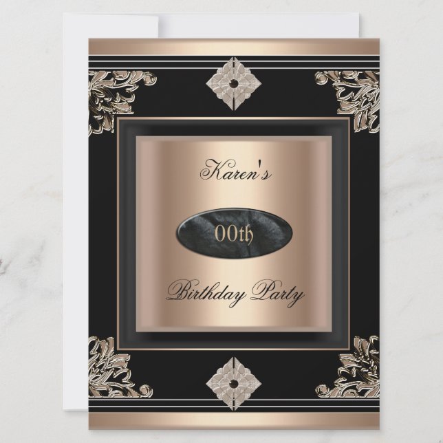 Add Age Birthday Party Art Deco Black Coffee Invitation (Front)