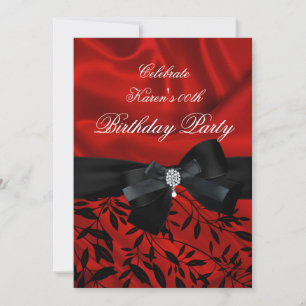 Add Age Birthday Party Red Damask Black White Invitation