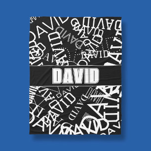 Add any name, name collage In black & white Fleece Blanket