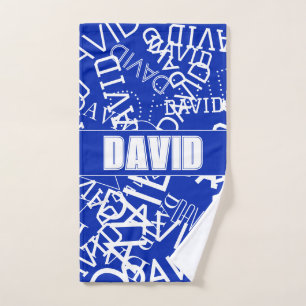 Add any name, name collage In blue & white Bath Towel Set