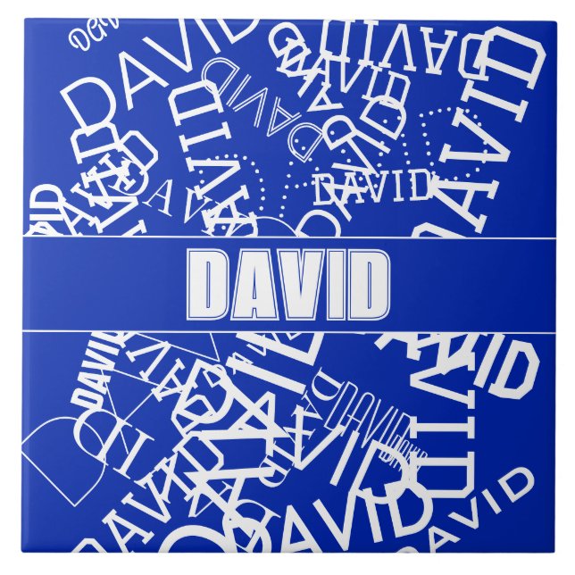 Add any name, name collage In blue & white Ceramic Tile (Front)