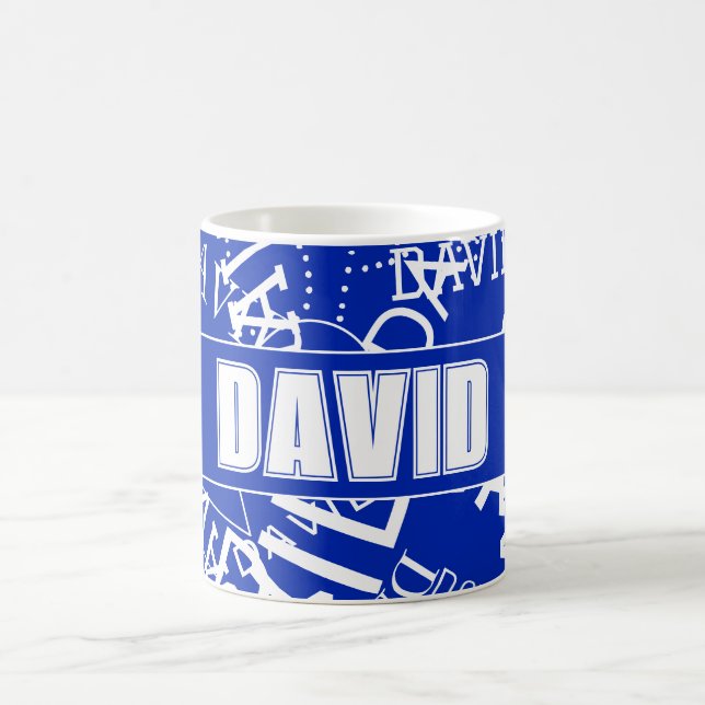 Add any name, name collage In blue & white Coffee Mug (Center)
