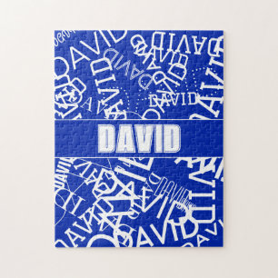 Add any name, name collage In blue & white Jigsaw Puzzle