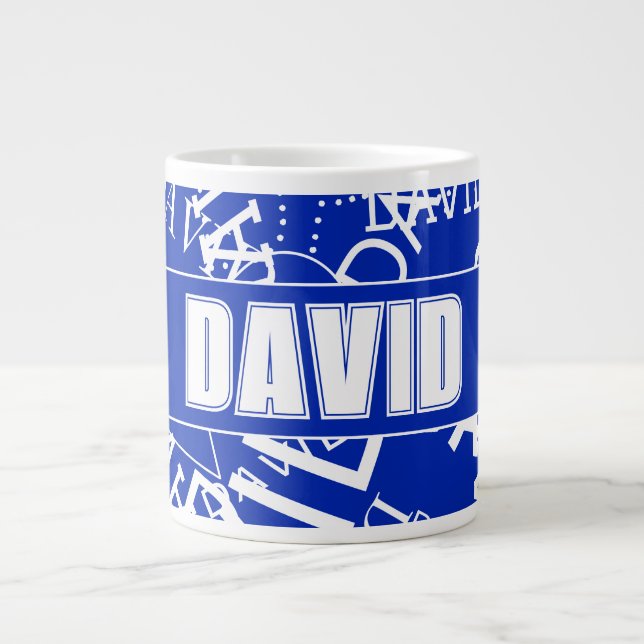 Add any name, name collage In blue & white Large Coffee Mug (Front)