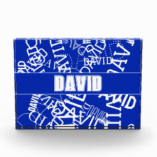 Add any name, name collage In blue & white Photo Block