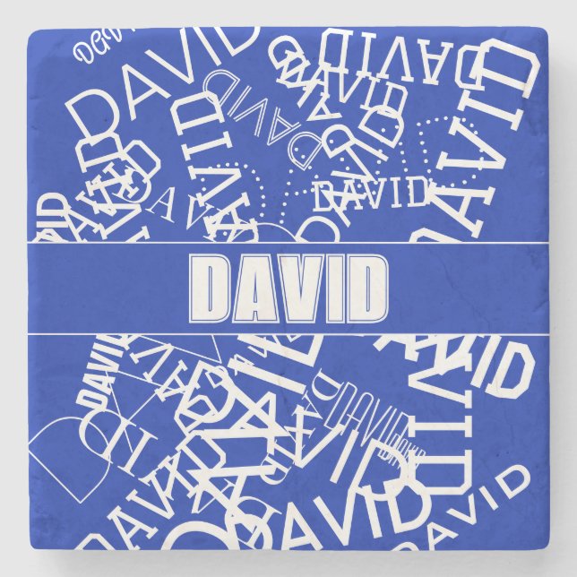 Add any name, name collage In blue & white Stone Coaster (Front)
