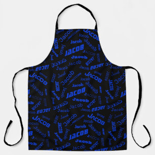Add Any Name or Word   Blue & Black Apron