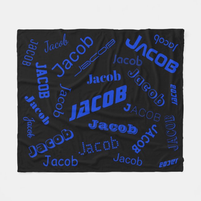 Add Any Name or Word | Blue & Black Fleece Blanket (Front (Horizontal))