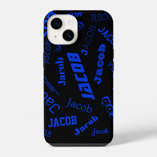 Add Any Name or Word Blue & Black iPhone 14 Case