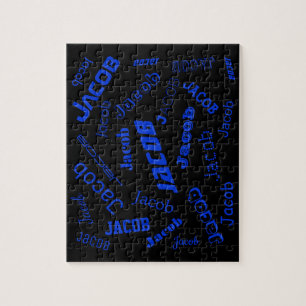 Add Any Name or Word   Blue & Black Jigsaw Puzzle