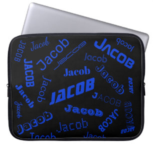 Add Any Name or Word   Blue & Black Laptop Sleeve