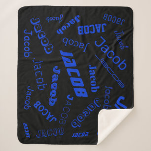 Add Any Name or Word   Blue & Black Sherpa Blanket