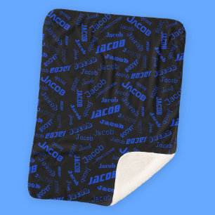 Add Any Name or Word Blue & Black Sherpa Blanket