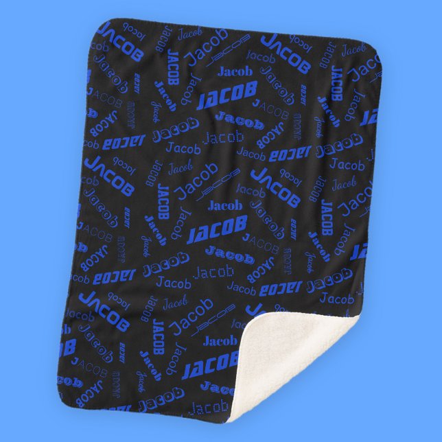 Add Any Name or Word | Blue & Black Sherpa Blanket (Creator Uploaded)