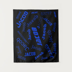 Add Any Name or Word   Blue & Black Tapestry