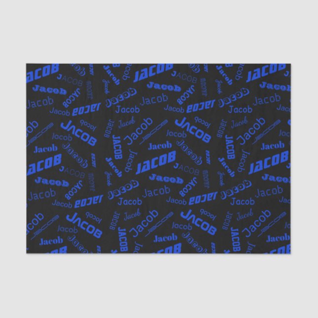 Add Any Name or Word | Blue & Black Tissue Paper (Front)