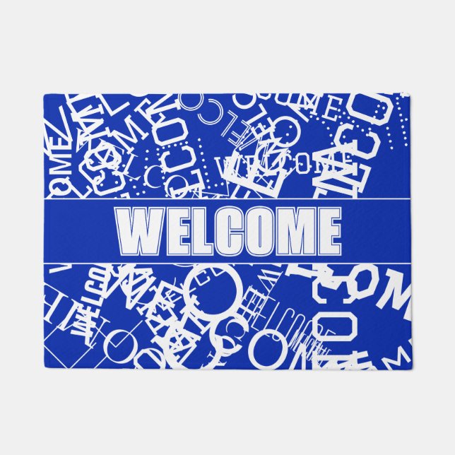Add any text collage In blue & white Doormat (Front)