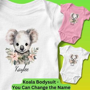 Add Baby Name, Baby Koala with Flowers Bodysuit