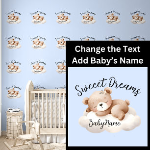 Add Baby Name, Change Text, Cute Teddy Sleeping  Wallpaper