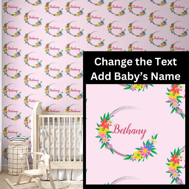Add Baby Name in Floral Flowers Circle Frame Pink Wallpaper (Creator Uploaded)