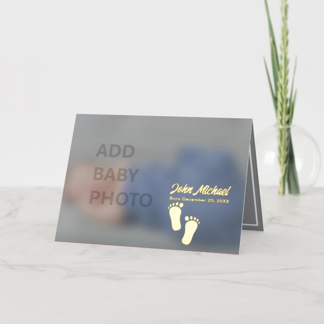 Add Baby Photo Gold Foil Folded Card (Front)