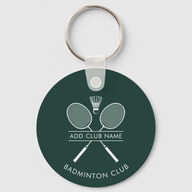 Add Badminton Club Name Rackets Icon Custom Green Key Ring (Front)