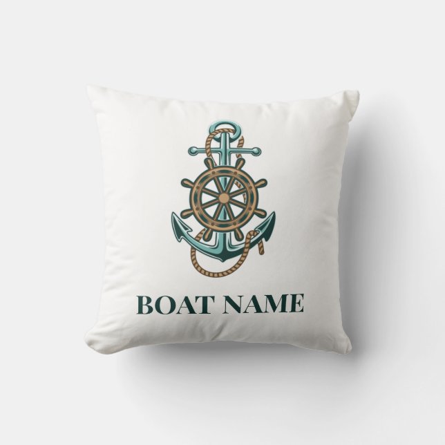Add Boat Name Nautical Anchor Sailing Cushion (Front)