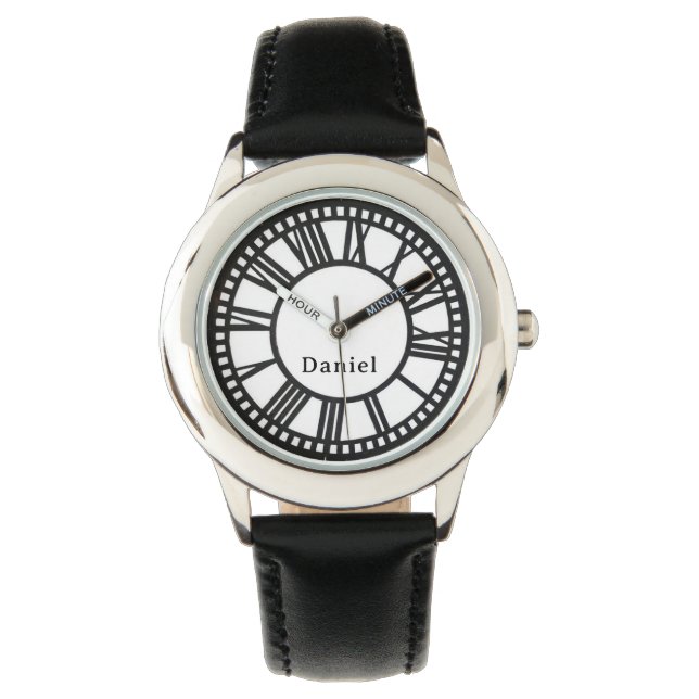 Add Boys Name Black Personalised Kids Watch (Front)