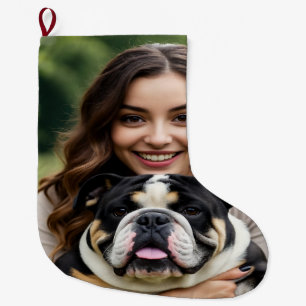 Add Bulldog Photo Personalise Customise Large Christmas Stocking