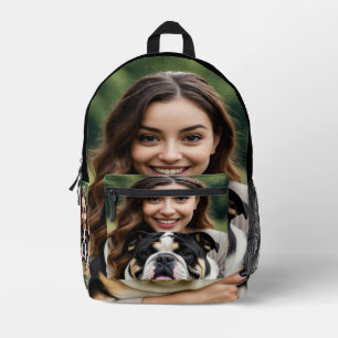 Add Bulldog Photo Personalize Customize Printed Backpack
