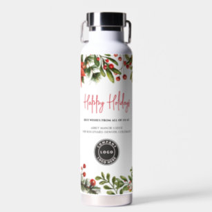 Add Business Logo and Address Christmas Holidays Water Bottle