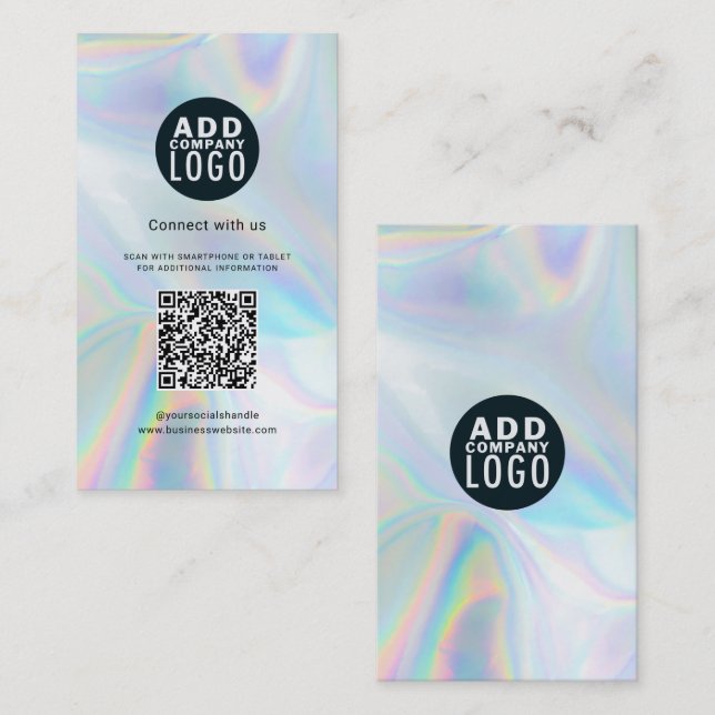Add Business Logo and QR Code DIY Holographic Business Card (Front/Back)