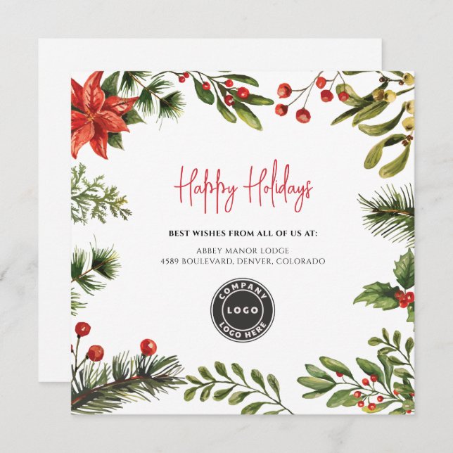 Add Business Logo Christmas Holidays  Card (Front/Back)