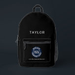 Add Business Logo Company Employees Conference Printed Backpack<br><div class="desc">Modern minimalist template to add your business logo,  employee's name and business website link or just the company name. Customise the fonts used and the background colour with our design tool to match your brand colours.</div>