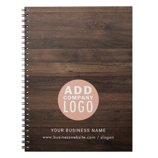 Add Business Logo Company Employees Rustic Notebook (Front)