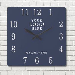Add Business Logo Company Name Promotional Blue Square Wall Clock