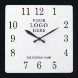 Add Business Logo Company Name Promotional Square Wall Clock<br><div class="desc">Wall Clocks with company logo make unique corporate promotional gifts. Personalise with your business name and logo. The logo clocks also make great gifts of appreciation for employees.</div>