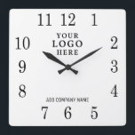 Add Business Logo Company Name Promotional Square Wall Clock<br><div class="desc">Wall Clocks with company logo make unique corporate promotional gifts. Personalise with your business name and logo. The logo clocks also make great gifts of appreciation for employees.</div>