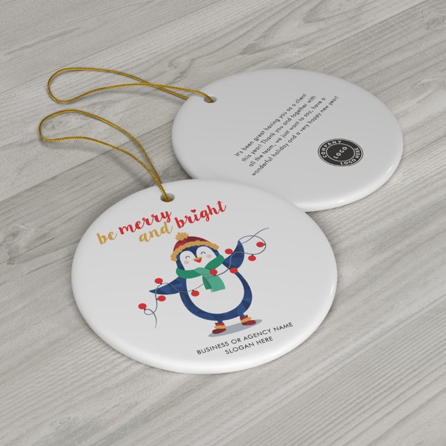 Add Business Logo Company Thank You Christmas Ceramic Ornament (Be Merry and Bright Christmas Business Logo Ceramic Ornament)