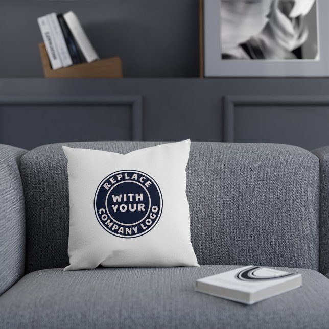 Add Business Logo Corporate Showroom Decor Cushion (Business Round Classic White Logo Throw Pillow)
