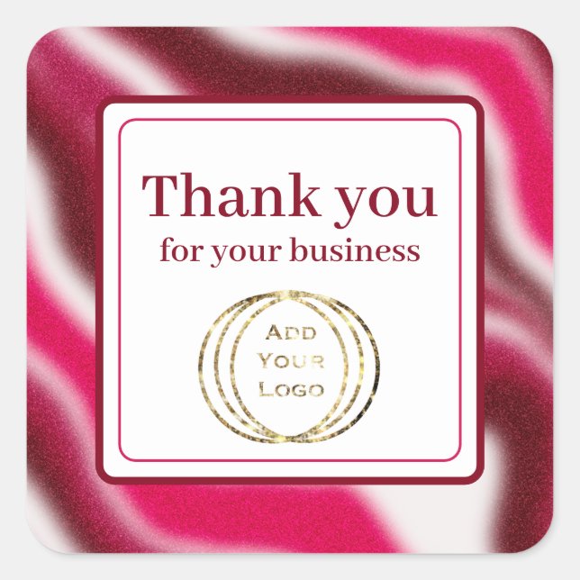 Add Business Logo Custom Thank You Red Christmas Square Sticker (Front)