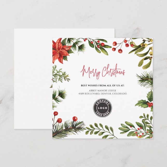 Add Business Logo Merry Christmas Holidays Card (Front/Back)
