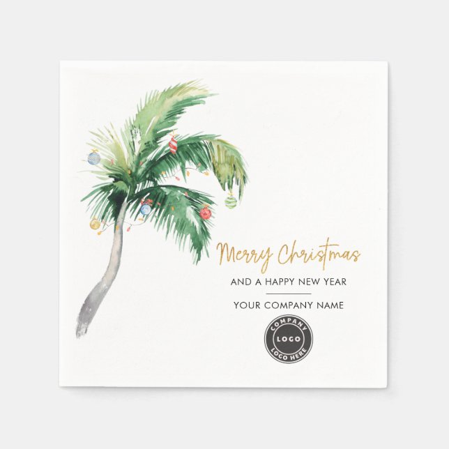 Add Business Logo Name Christmas Holiday Palm Tree Napkin (Front)